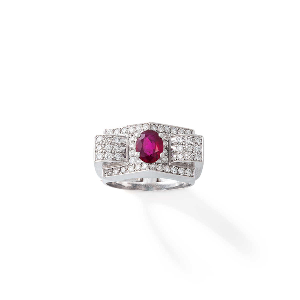 Art deco ruby gem diamond ring