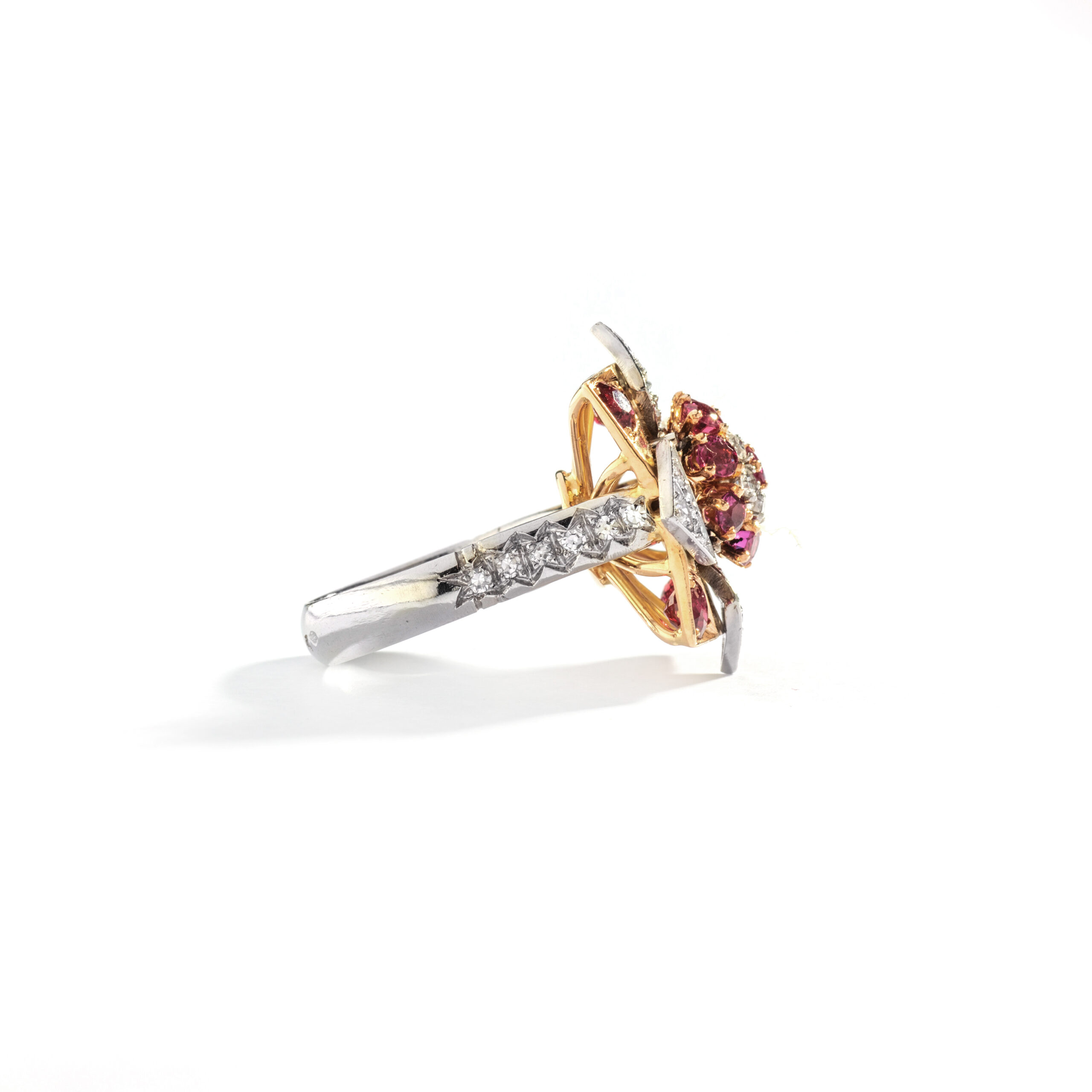 French ruby diamond yellow gold ring