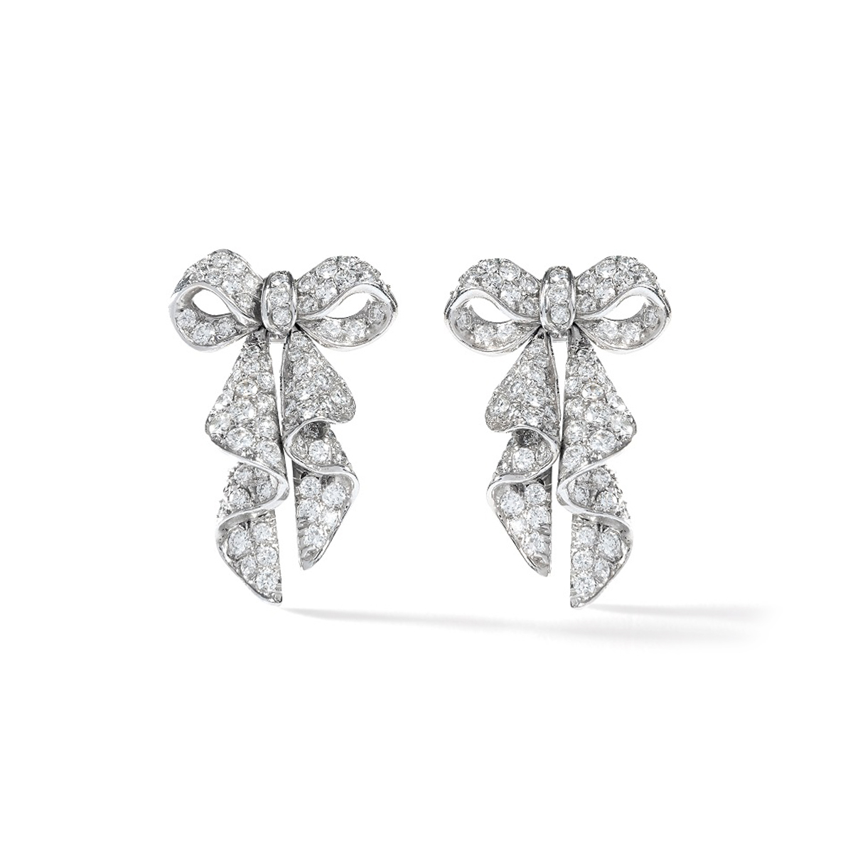 Diamond gold 18k bow earrings flower engagement bridal wedding