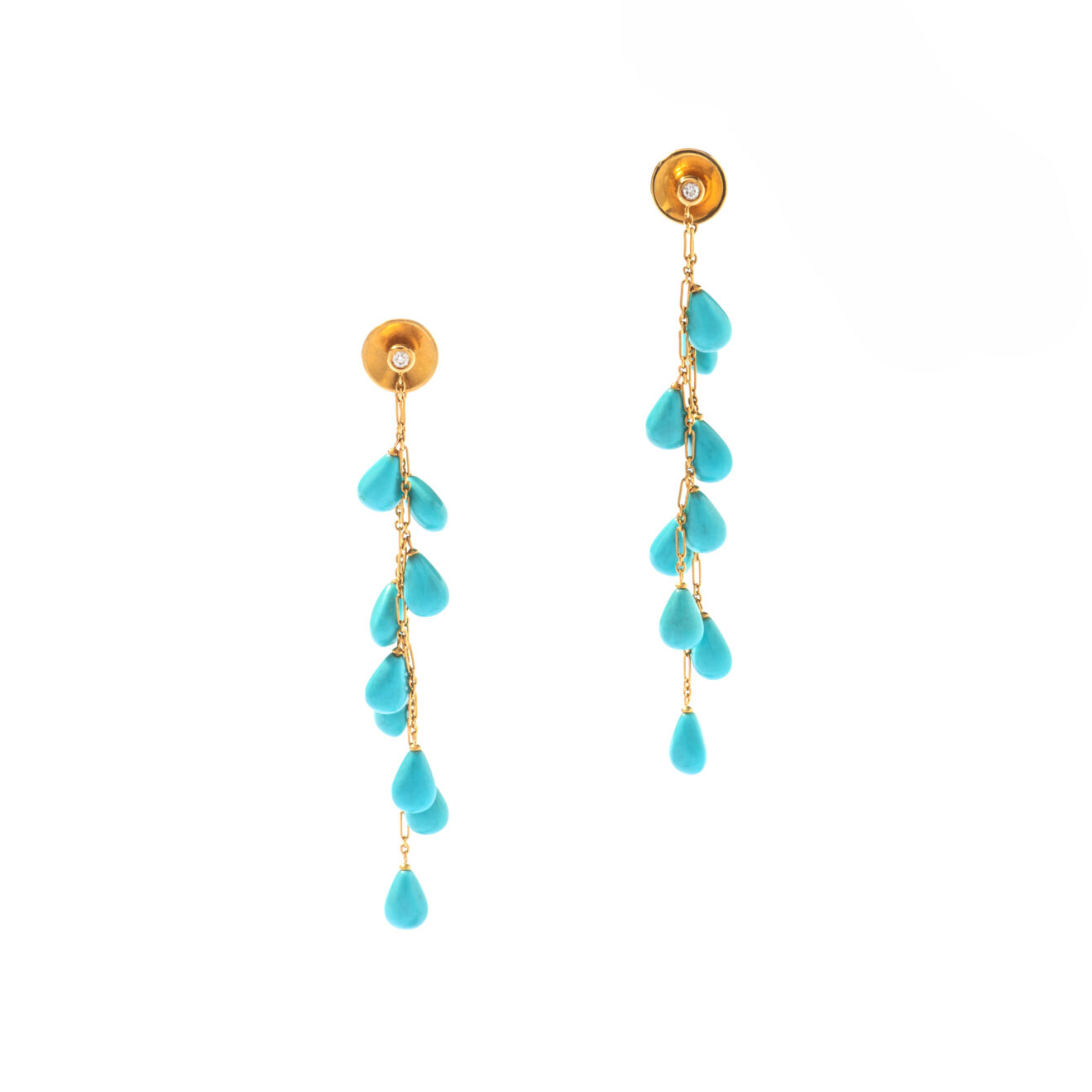 earrings ear pendants turquoise beads drops yellow gold 18k