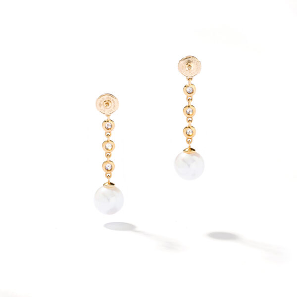 Pearl Diamond Yellow Gold Earrings Ear Pendants