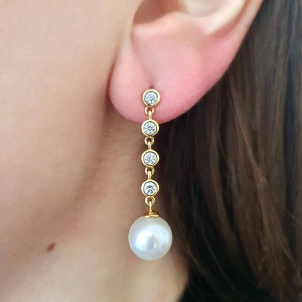 Pearl Diamond Yellow Gold Earrings Ear Pendants