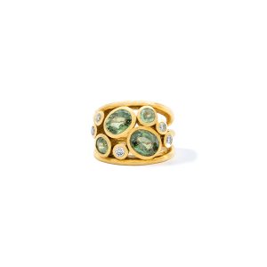 Green peridot diamond gold ring