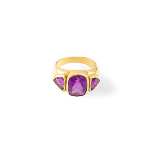 Three purple Amethysts gold 18k ring