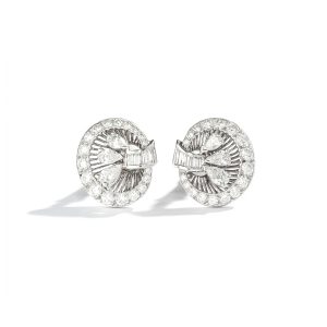 Art deco diamond platinum ear clips earrings