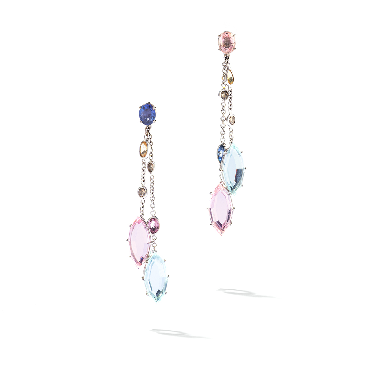 Blue pink Kunzite sapphire diamond earrings