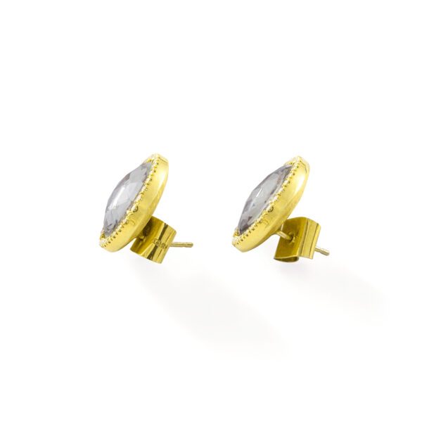 White Gemstones Facet Diamond Yellow Gold Earrings