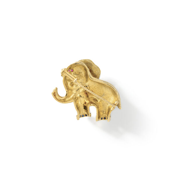 French-diamond-ruby-gold-18k-elephant-brooch