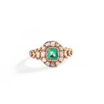 Antique emerald gold engagement bridal cluster ring