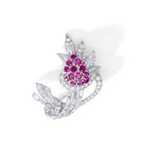 Ruby gem diamond flower brooch