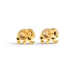 Elephant design, Diamond on Yellow Gold 18K Earrings. Dancing diamonds gently moving and twirling between two crystals. Size: 1.40 centimeters x 1.20 centimeters. Total weight: 9.57 grams.