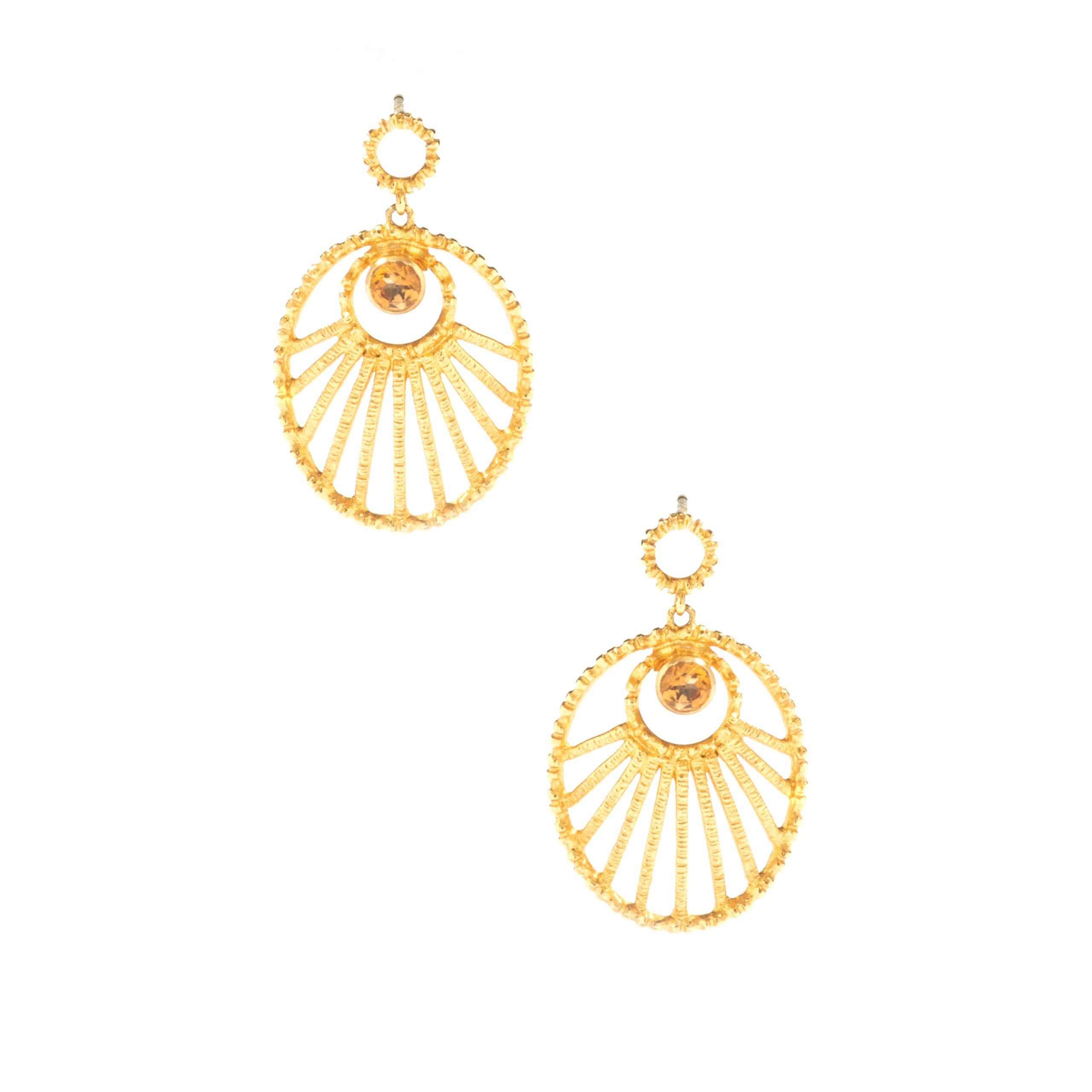 Lalaounis yellow gold 18K Earrings each one centered by a yellow stone round cut. Lalaounis maker's marks.