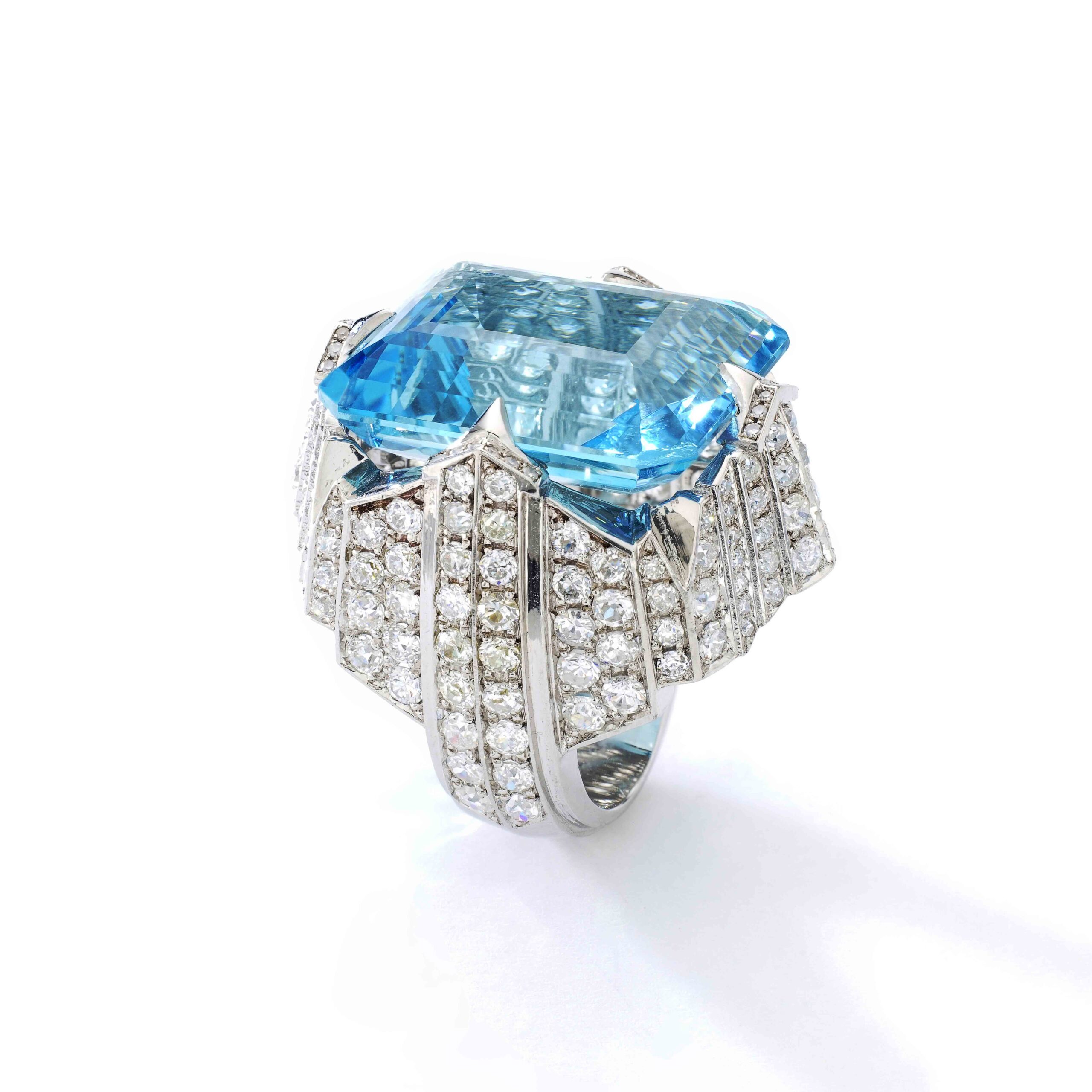 35.67 Carat Aquamarine and Diamond Ring