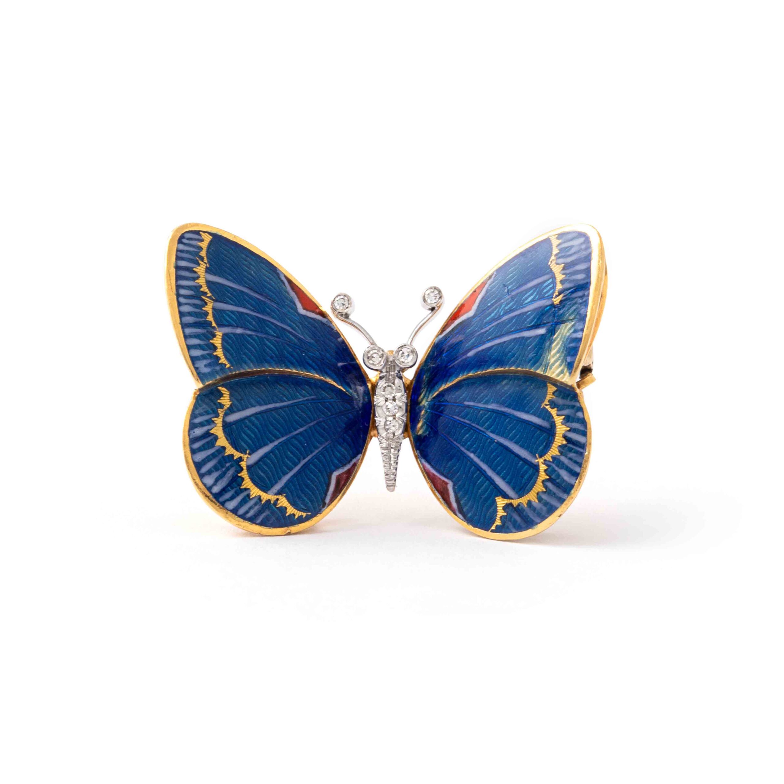 Butterfly Diamond Enamel Gold 18K Pendant convertible Brooch