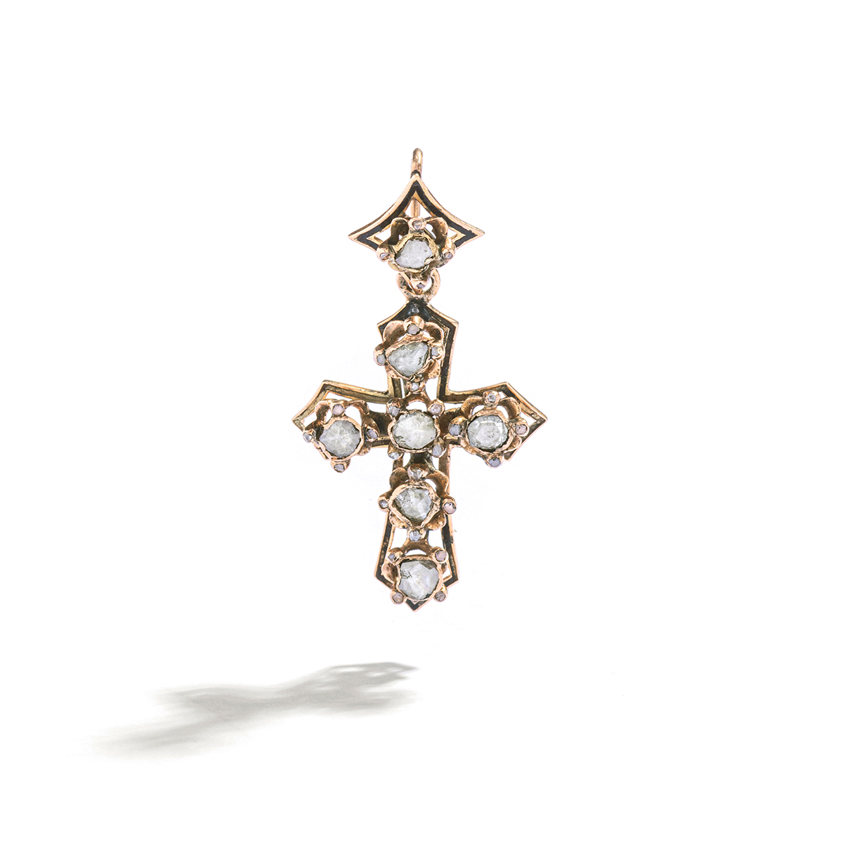 Antique pendant cross diamond Lacquer earring